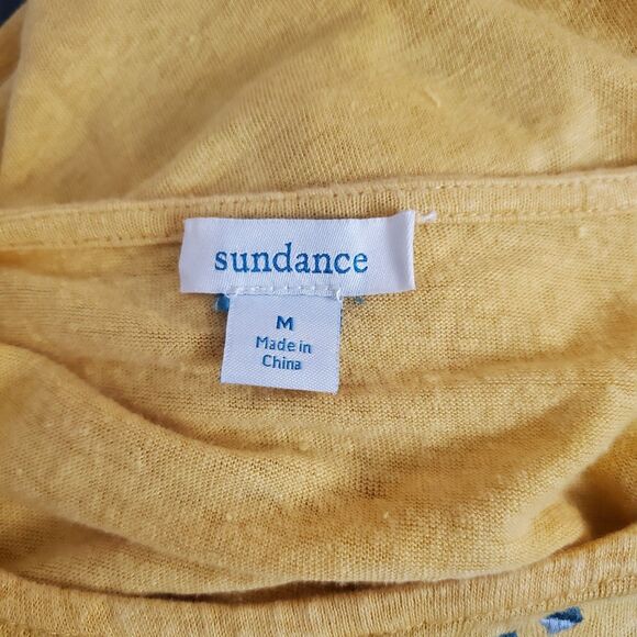 Sundance Women's Top Medium Yellow Embroidered Linen Flowy Boho Coastal Cowgirl - Picture 8 of 9